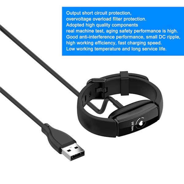 1M USB-laddningsdockningsstation Kabel för Fitbit inspire2 Smart Armband Snabbladdningssladd