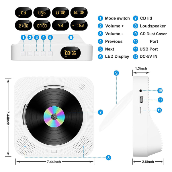 Työpöydän CD-soitin Monitoiminen HiFi-stereokaiuttimet Kannettava Bluetooth-CD-soitin Ajastimella Sisätiloihin