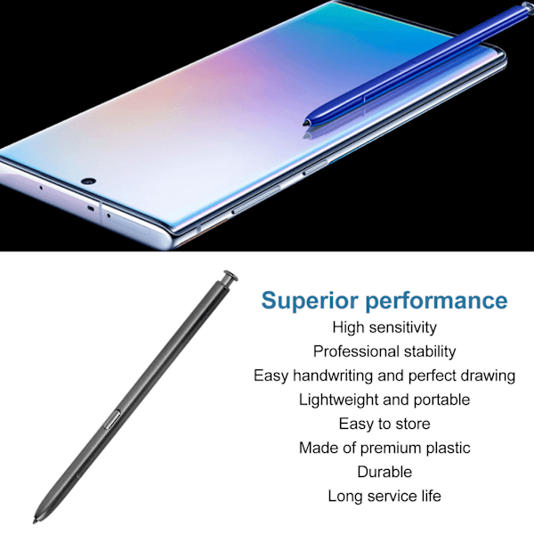 Stylus-penner universell berøringsskjermpenn med høy følsomhet med reservepenner for Galaxy Note 10 Note 10 Plus svart