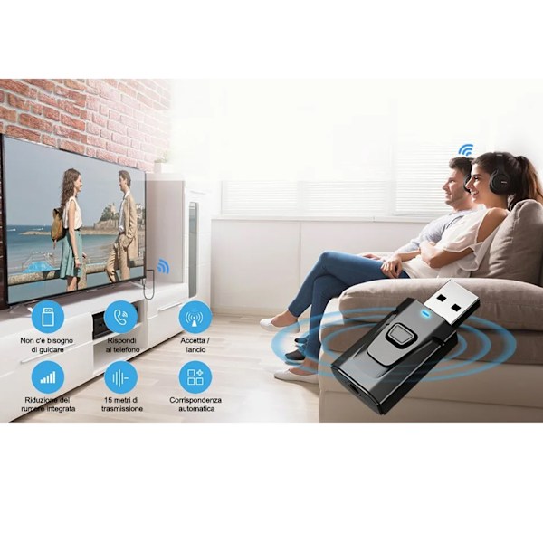 4 i 1 USB Bluetooth 5.0-mottaker, klar lydkvalitet, plug and play, stabil overføring, lydadapter