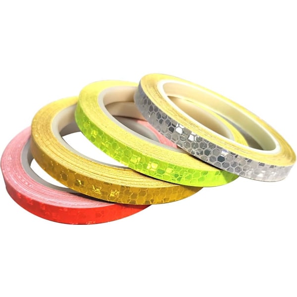 Reflekterende tape, 4 stk. 10mm × 8m reflekterende tape vandtæt tape, sikkerhedsadvarsel synlighed reflektor klæbende (rød, grøn, gul, hvid)