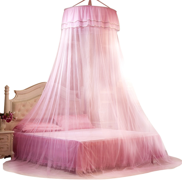 Pustemiddelbar rund baldakin blonder prinsesse stil myggnett seng gardin nett (rosa)