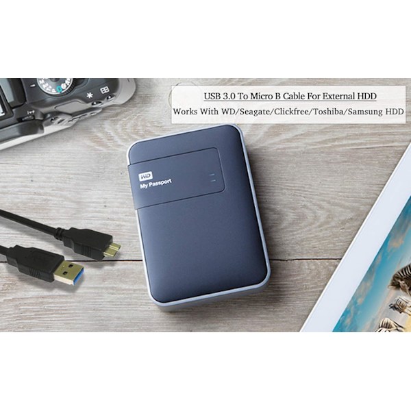 USB 3.0-kabel, Western Digital, WD, Seagate, Clickfree, Toshiba, Samsung, bärbar hårddisk, USB 3.0 A, Micro-B-kabel, 1 m
