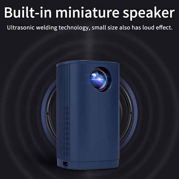 Mini Projektor 1080P 16 till 100 tum Projektion Fjärrkontroll Dubbla Högtalare Portabel Projektor för Familj Utomhus 100‑240V Blå EU-kontakt