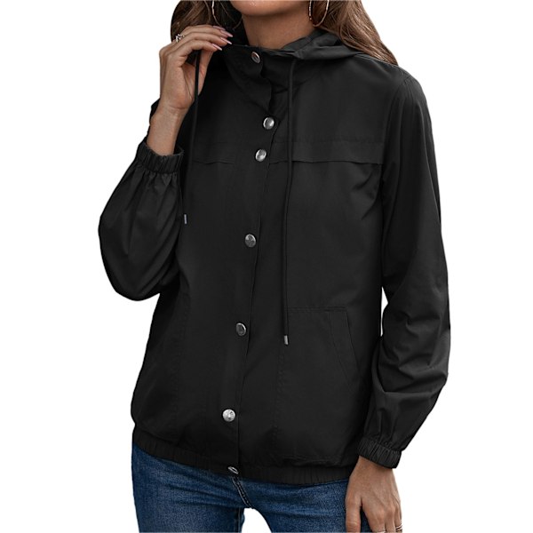 Dam Huva Full Zip Jacka Dragsko Långärmad Knäppning Casual Full Zip Ytterkläder Svart M