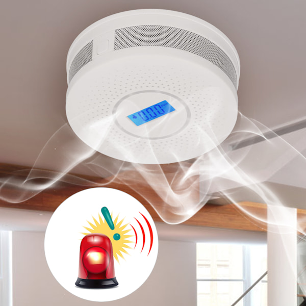 Carbon Monoxide and Smoke Detector Infrared Photoelectric Sensor Sound Light Alarm LCD Display