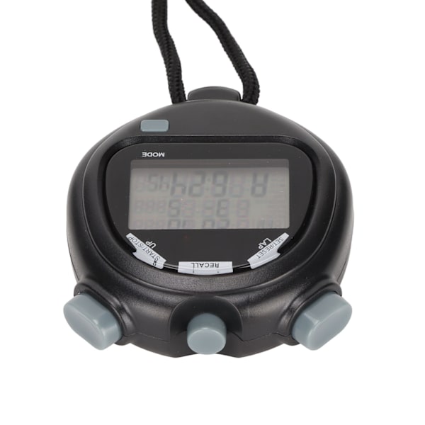 Digitalt stopur - Timer - Multifunktion - 3-linjers display - 100 omgange hukommelse - Nedtælling - 12/24 timers system - Sports stopur