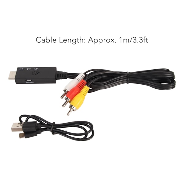 HD Multimedia Interface - RCA-muunnin, ammattimainen HD Multimedia Interface - AV-sovitin vanhalle televisiolle, näytölle, projektorille, 3,3 jalkaa