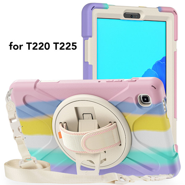 Tabletfodral Fallskydd Kraftigt Fodral med Handrem Stöd Axelrem för Galaxy A7 Lite T220 T225 8.7in Färgglatt Rosa