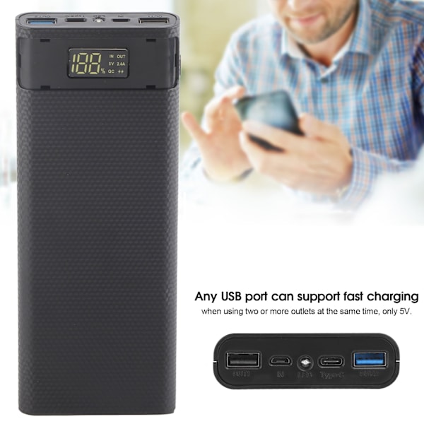 Hurtig opladning version 8x18650 Power Bank Case USB DIY Kit Shell Batteriholder OpladningsboksSort