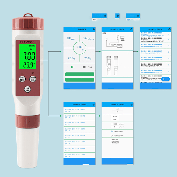 Digital Vattenkvalitetsmätare Automatisk Datasparning Samtidig Visning Högkänslig Vatten PH-Detektor Testare