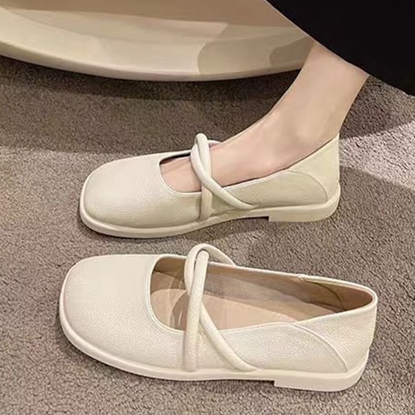 Fyrkantig Tå Sko 2 Vridna Remmar Mjukt Foder Halkfri Sula Elegant Festsko Present Beige 38