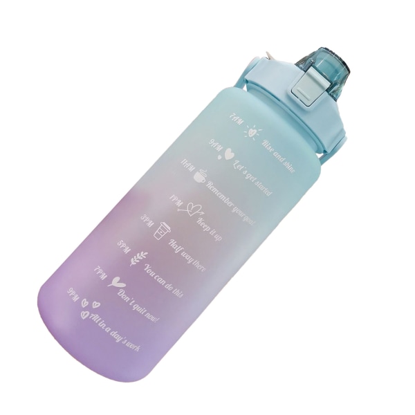 Halmflaska läckagesäker frostad gradientfärg med ett klick öppen sportvattenkopp med handtag tydlig skala 2000ml
