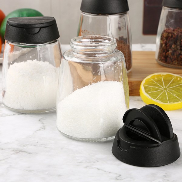 Kryddbehållare i Glas och Plast, 2-pack Helt Förseglade Fuktsäkra 150ML Burk Med Dubbel Öppningsdesign För Precis Dosering i Hemmet