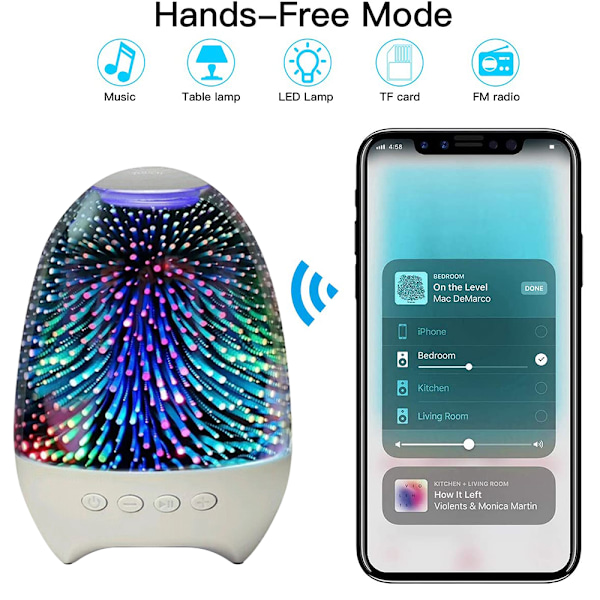 Bärbar Bluetooth-högtalare, 3D-glas Stjärnklar Nattlampa, Handsfree-samtal för Yoga, Fester, Utomhusaktiviteter