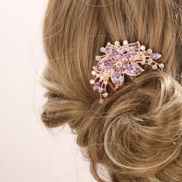 Speciella tillfällen: Elegant bröllopsaccessoar i legering med strass, utsökt blomdesign för brudprakt (Lila)