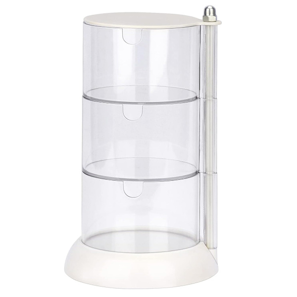Multi Layer Powder Puff Organizer Åndbar Støvfri Øreringe Roterende Beholder til Hjemmet, 3 Lag, Hvid