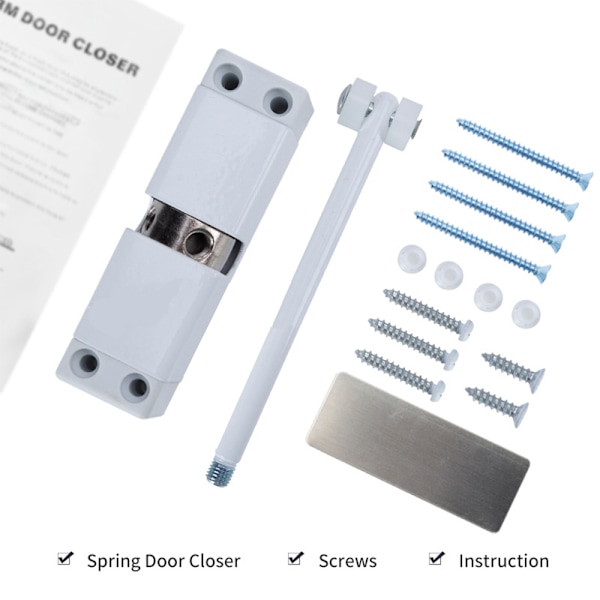 Hydrauliskt styrd dörrstängare, vit, automatisk fjäderstängning för smidig drift, hållbar konstruktion med zinklegering och rostfritt stål,