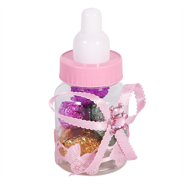 50 stk. slikchokolade-flasker til babyshower-fest, gaver og dekorationer (lyserød)