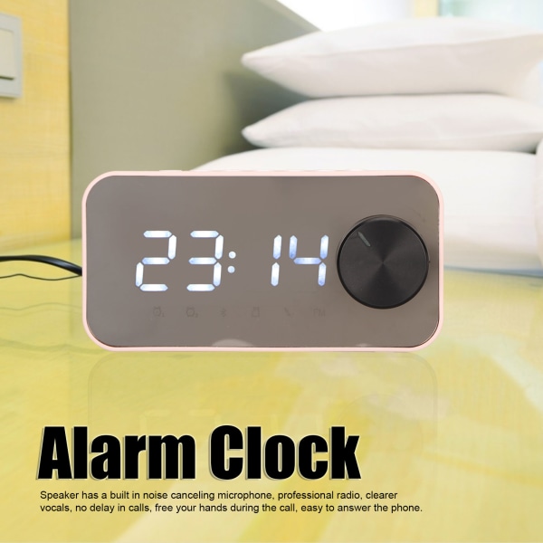Trådlös Bluetooth-högtalare Multifunktion Brusreducerande Temperaturdisplay Röstmeddelande FM-radio Spegelväckarklocka