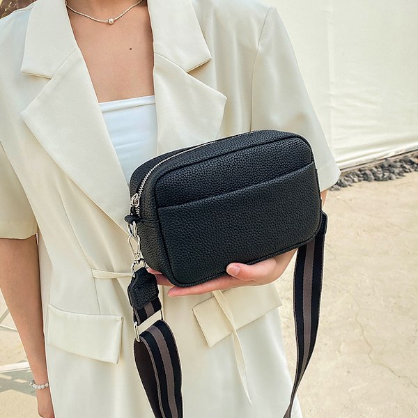 Crossbody taske til kvinder, lille læder kamerataske tyk rem Cross-body tasker, Triple lynlås skuldertaske
