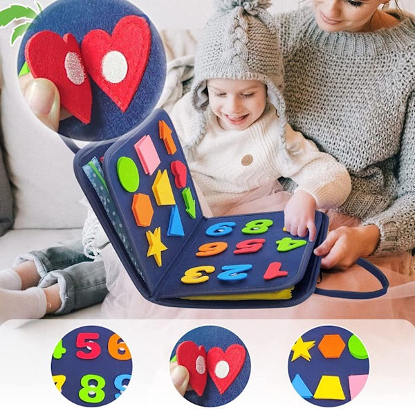 Bärbar Finmotorisk Leksak, Pedagogisk Sensorisk Tavla för Småbarn 1-4 År, Säker Giftfri Tyg & Filt Montessori Leksak för Resor &