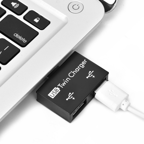 Hub USB2.0 hann til 2-porters USB Twin lader splitter adapter konverter konsentrator (svart)