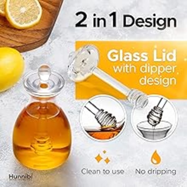 Handgjord Honungsburk, Glashonungsburk med Överlägsen Dosering och Elegant Honungsförvaring, Perfekt Omtänksam Gåva för Alla Tillfällen (414 ml)