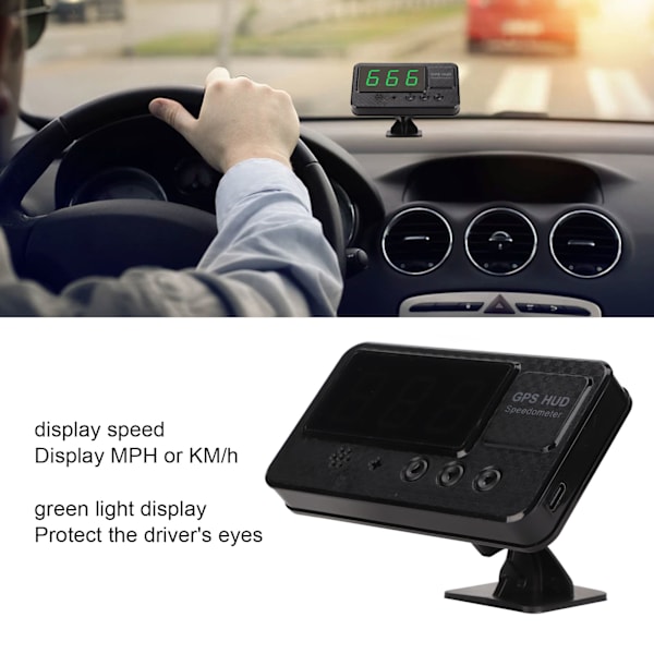 GPS HUD Överhastighetslarm MPH KMH Växling Multifunktionell Universell Hastighetsmätare för Fordon