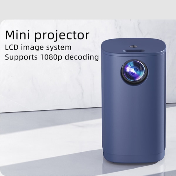 Mini Projektor 1080P 16 till 100 tum Projektion Fjärrkontroll Dubbla Högtalare Portabel Projektor för Familj Utomhus 100‑240V Blå EU-kontakt