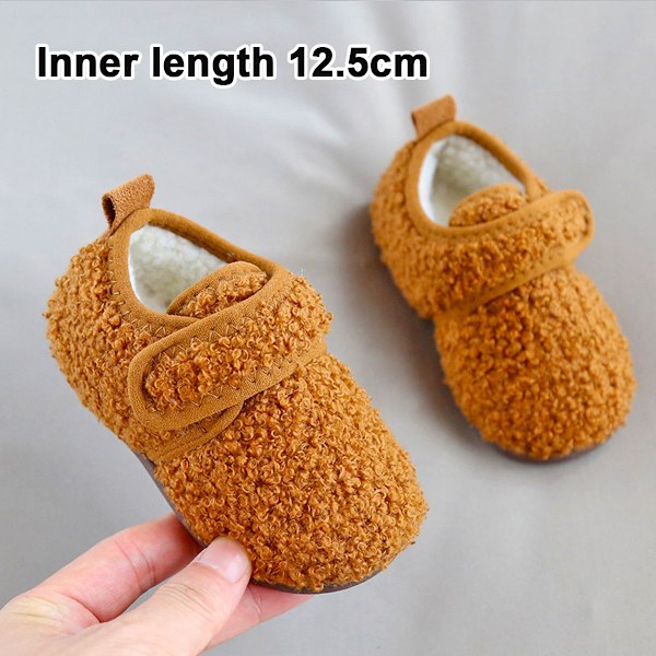 1 par Unisex Barn Toddler Tofflor Strumpor, Konstgjorda Ulltofflor med Halkfri Gummisula (Inre längd 12.5cm) brown 12.5cm