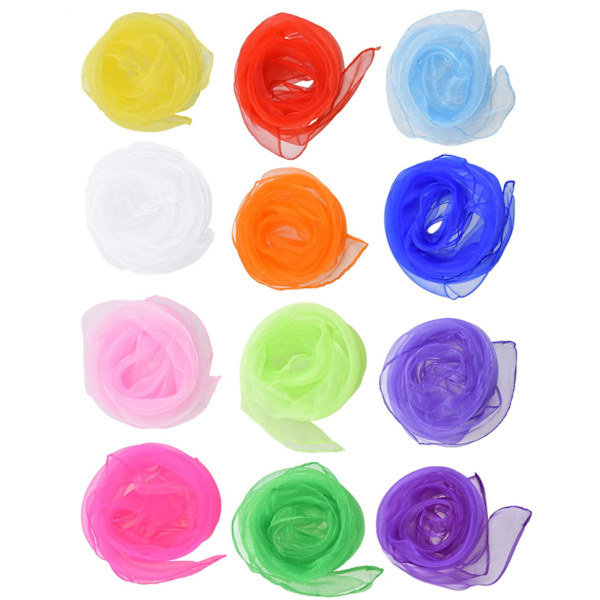 12-pack jongleringsdukar dansdukar jongleringssjalar gymnastikdukar för barn i förskolan barnföreställning magdans 60 x 60 cm (12 dansdukar)