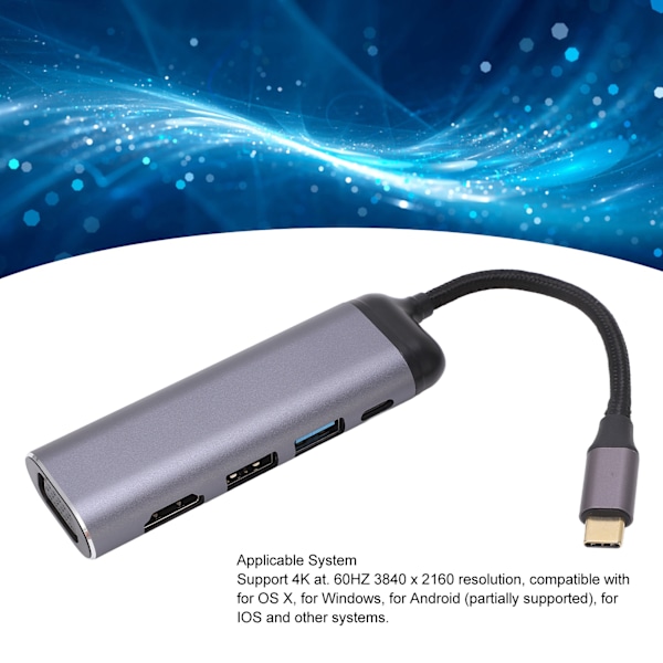6 i 1 USB C Hub VGA USB3.1 USB2.0 TYPE C2.0 PD100 Type C Dockingstation til bærbar computer