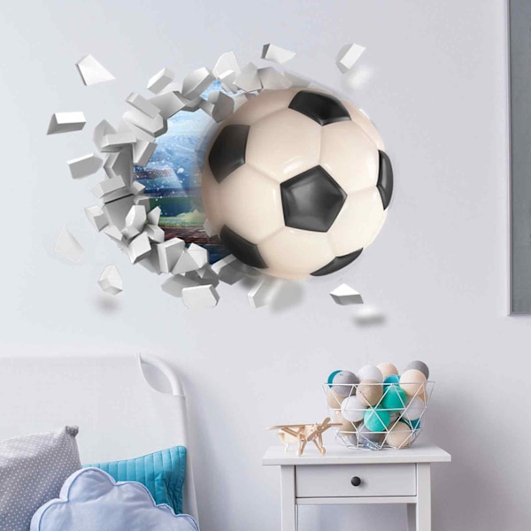 3D Väggdekor Fotboll för Barnrum, Genombrott Väggdekaler, Färgglad Fotbollsväggmålning, Väggdekor Pojke Tonåring, Fotbollsaffisch Dekoration,