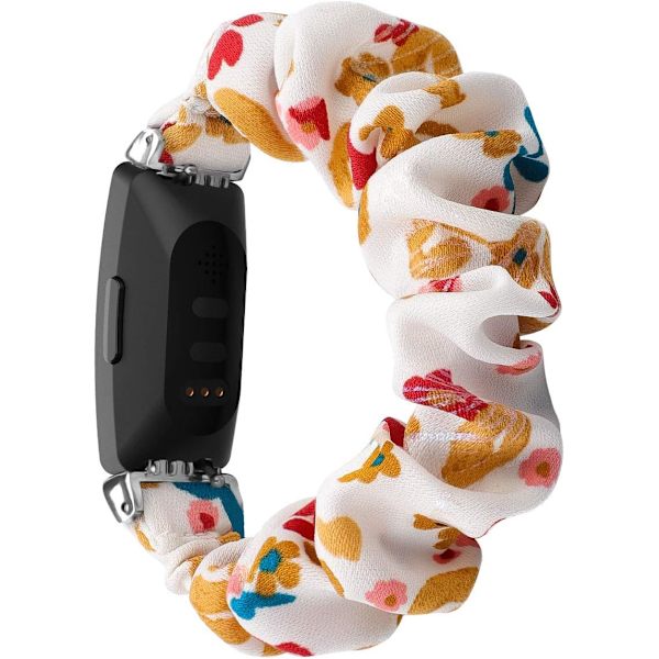 Scrunchies kompatibla med Fitbit Inspire 2 band/Inspire HR-band/Inspire, kvinnor mjukt elastiskt tygmönster printed tygarmband Ersättning för
