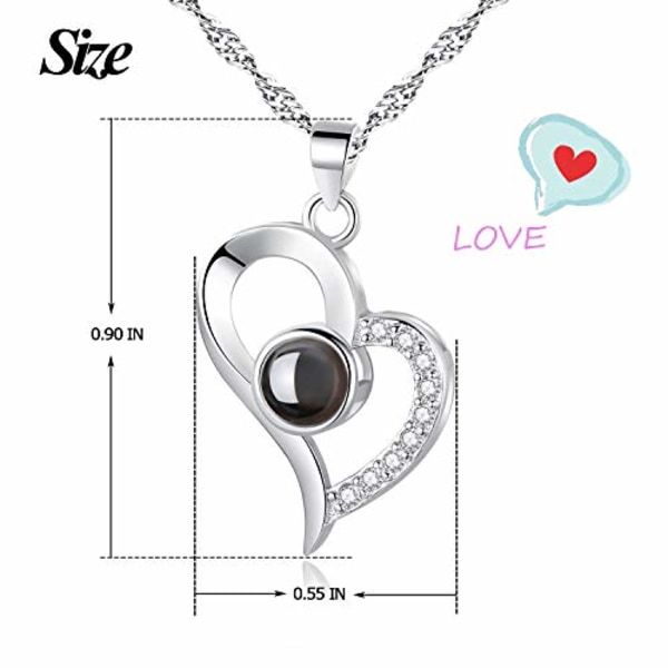 925 Sterling Sølv I Love You Halskæde 100 Sprog Kærlighed