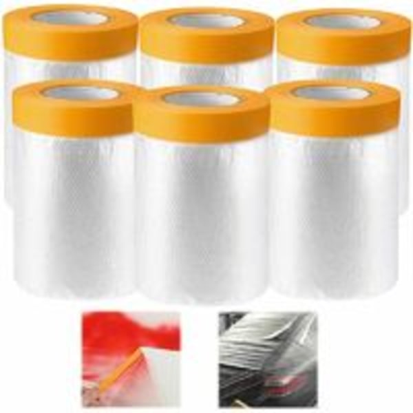 Målarmaskering papper transparent målarfärgsskydd, masker med målarmaskering tejp, för skyddande möbler 55cm×20m 6 rullar Lefou STOL