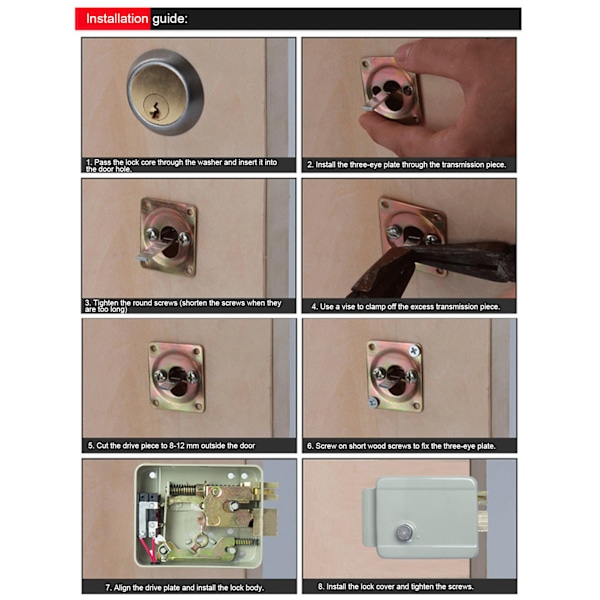 Elektrisk dør lås 2 ledning elektromagnetisk låsning enhed adgangskontrol system 9‑12V højre hånd åbning