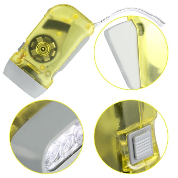 Ljusstark LED Överlevnadsverktyg, Kompakt Portabel Design, Dynamo Ficklampa för Nödsituationer, Batterifri Klämfunktion, Manuell Generatorficklampa för Camping