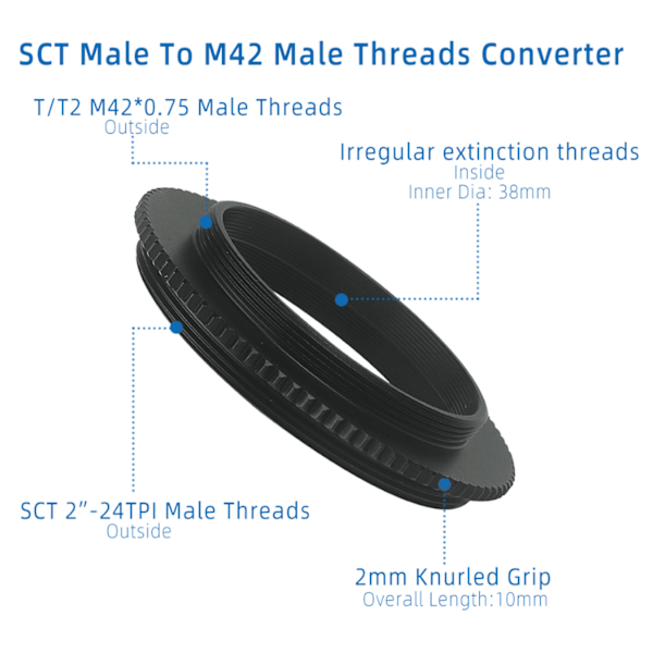 Astronomisk SCT-hanegänga till M42x0,75 T2-hanegänga teleskopadapterkonverter