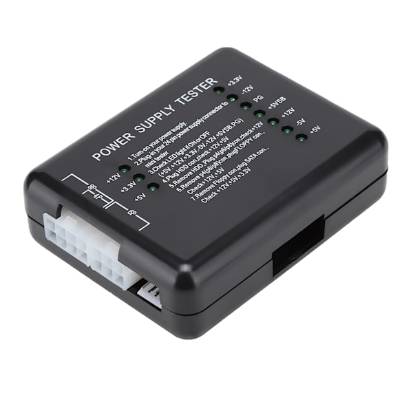 Sort Computer PC Strømforsyning Tester 24Pin Kompatibel PSU/ATX/SATA/HDD Med Indikatorlys