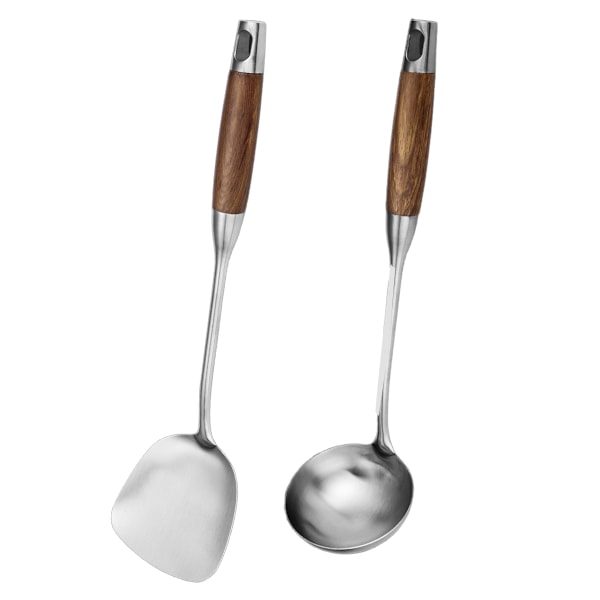 Professionell Universal Wok Slev, Värmebeständiga Wokredskap Set Inklusive Ergonomisk Wokspatel, Tvådelat Set i Rostfritt Stål För Säker,