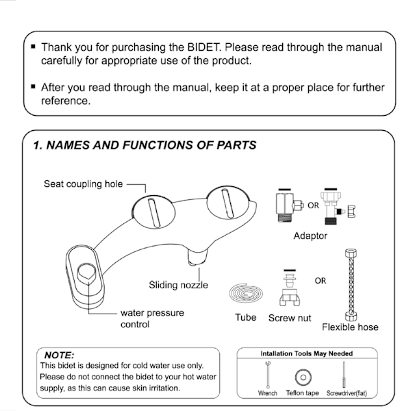 Dobbel dyse enkel kaldtvanns toalett bidet spray NonElectric toalettfeste for baderom (EU (3/8))