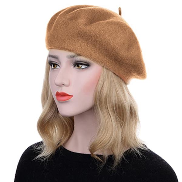 Ull Beret Lue, Ensfarget Fransk Stil Vinter Varm Lue for Kvinner
