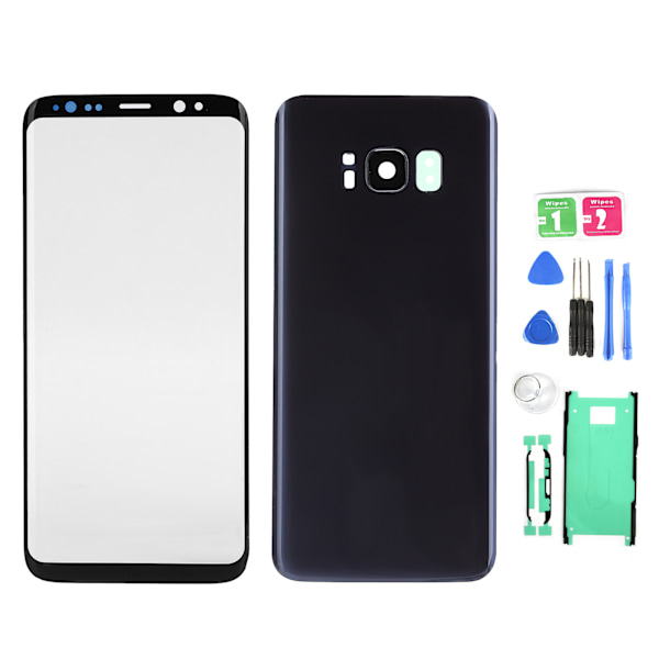 Mobiltelefon Bakre Bakglass Deksel Front Skjermglass Linse Erstatningssett for Samsung S8 Lilla