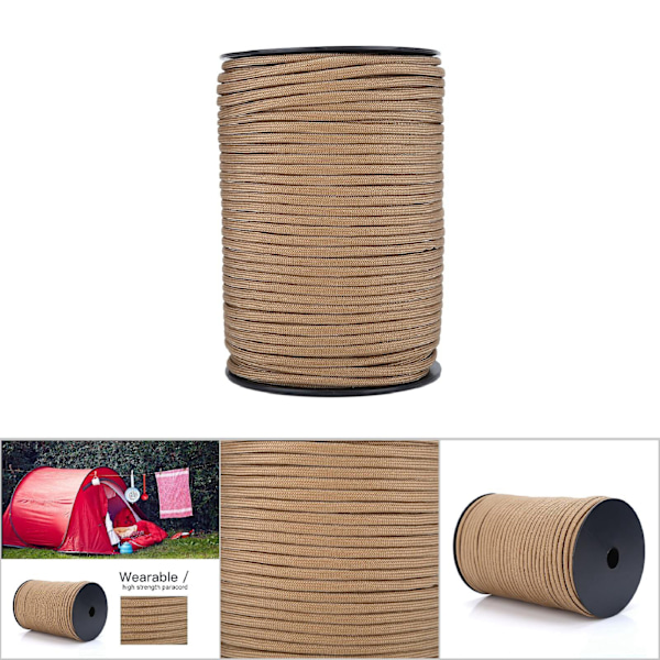 Livräddande Reflekterande Paracord, Multifunktionellt Klätterrep & Nunchakus-anslutning, Lättviktigt Robust Paracord för Nödkit (Khaki, 100m)