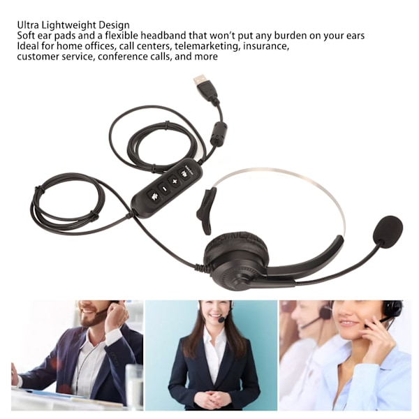 USB Business Headset Støjreduktion Enkeltsidet Øretelefon Understøtter Opkald Højttaler Volumenjustering Mikrofon Lydløs