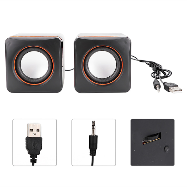 Mini Cube USB Stereo 3,5 mm Jack kablet høyttaler for stasjonær bærbar PC-datamaskin (dobbeltspor)