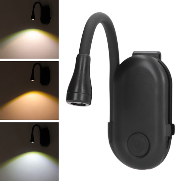 Boglæsningslampe USB Genopladelig 3 Farver Niveauer Lysstyrke Justerbar Fleksibel Clip On Boglampe Bog Nattelys Sort