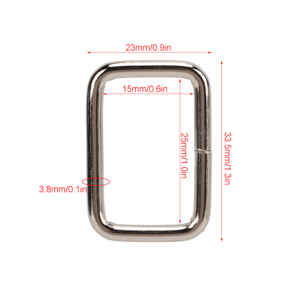 100 kpl metalliset neliön muotoiset soljet Suorakulmainen metallirengas laukkua varten Laukku DIY ompelutarvikkeet Käsityö Hopea 3/8x25x15mm